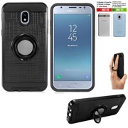 Phone Case for Net10 Samsung J3 Orbit Prepaid Smartphone, J3 3rd Gen, Express Prime 3; J3 (2018), J3 Top  Dual-Layered Cover Ring-Stand Finger Holder (Ring-Stand Black-Black TPU)