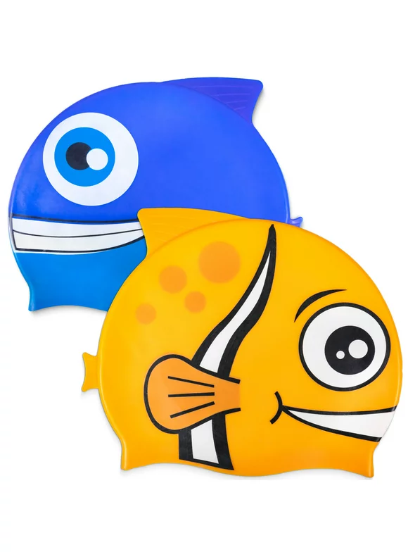 Fishy Fin Silicone Swimming and Diving Cap for Kids and Toddlers | Pool and Aquatic Sports Accessories for Boys and Girls | Cute Fish Design Recreational & Beginner Swimwear for Children