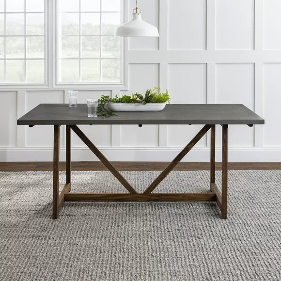 Manor Park Farmhouse Two-Toned Trestle Dining Table, Slate Grey/Brown