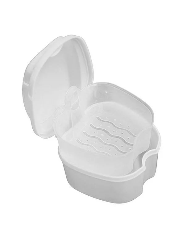 Cotonie Denture Bath Box Case Dental False Teeth Storage Box with Hanging Net Container
