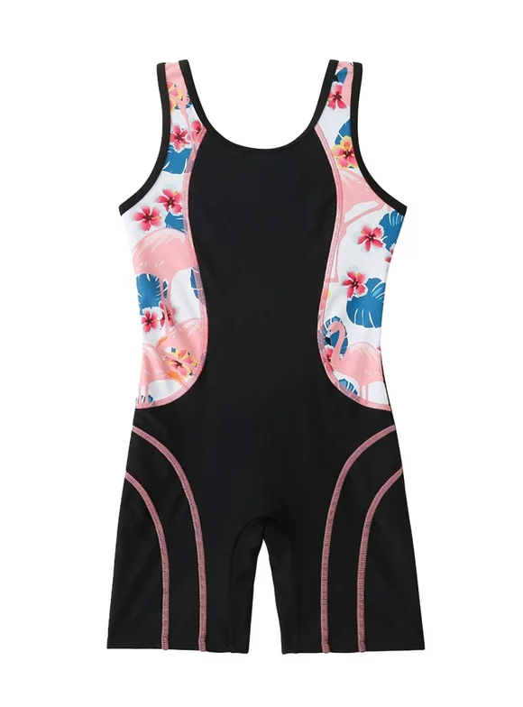 PEYAN 4-14T Girls' Swimming Suit Sports Conjoined Training Competition Swimsuit UPF 50+