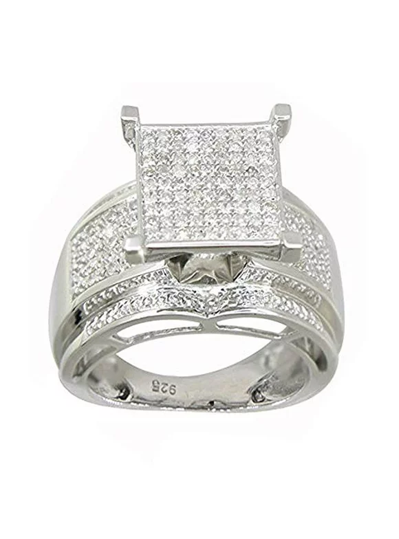 Sterling Silver Diamond Rings for Women - High Polished Design - Paved with ⅓ CT Round White Diamonds - Bridal Engagement Ring Set for Birthday, Wedding & Anniversary (5)