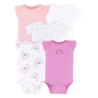 Little Star Organic Baby Girl 5 Pk Sleeveless & Short Sleeve Bodysuits, Size Newborn-24 Months
