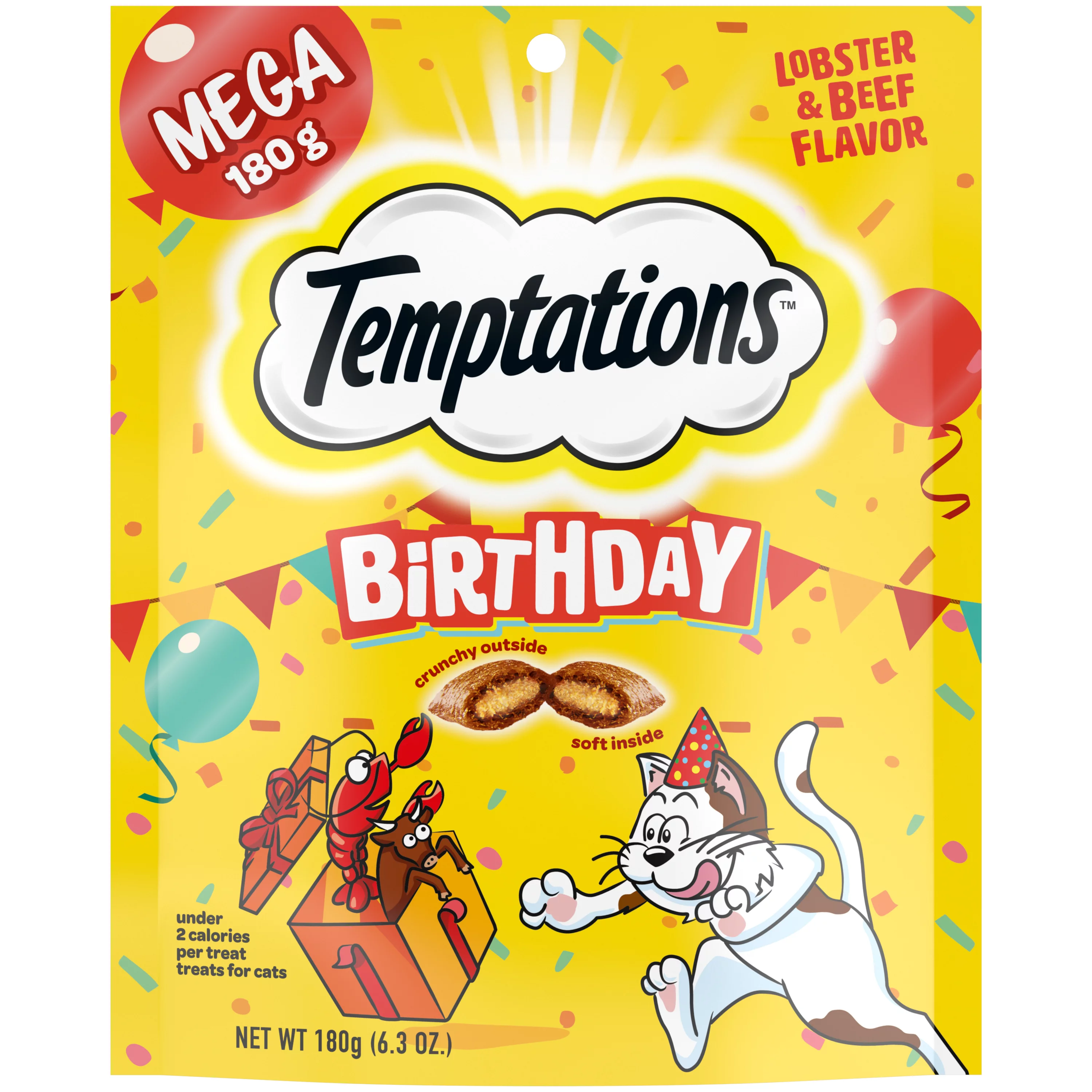 TEMPTATIONS Birthday Cat Treats, Lobster and Beef Flavor, 6.3 oz.