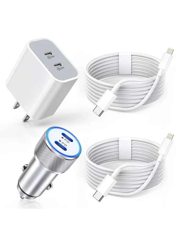 40W iPhone 14 car Charger Type C Kit, Dual USB C Plug + 40W Fast Car Charger with 2pack USBC-Lightning Cable