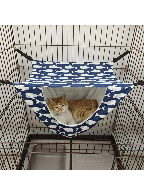 SweetCandy Cat Hammock Cage, Double Layer Hanging Pet Bed for Cats Kitten Puppy Rabbits Ferrets, Cat Hammocks Perch Bed And Sleep Bag for Indoor Cats, Breathable Soft Plush Large Cat Hammock