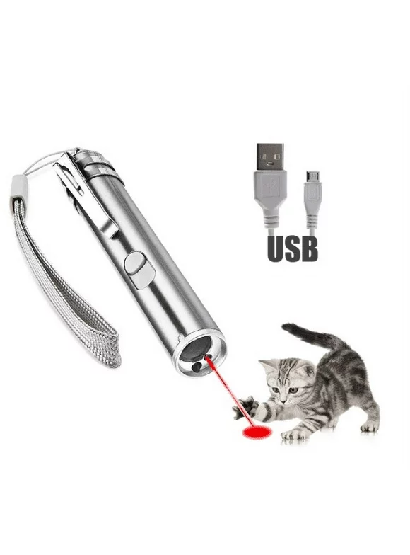 Laser Pointer for Cats USB Rechargeable, Cat Dog Interactive Lazer Toy, Pet Training Exercise Chaser Tool, 3 Mode - Red Light LED Flashlight UV Light with A Squeaky Mouse