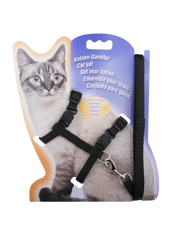 Pet Cat harness,Adjustable Design Nylon Strap Collar with Leash, Breakaway Cat Safety Harness for Small Cat Dog and Pet Outdoor Walking Black