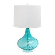 Elegant Designs Clear Glass Table Lamp with Fabric Shade, Light Blue