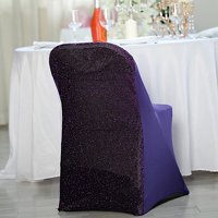 BalsaCircle Purple Spandex Stretchable Glittered Metallic Back Folding Chair Cover Party Wedding Reception Decorations