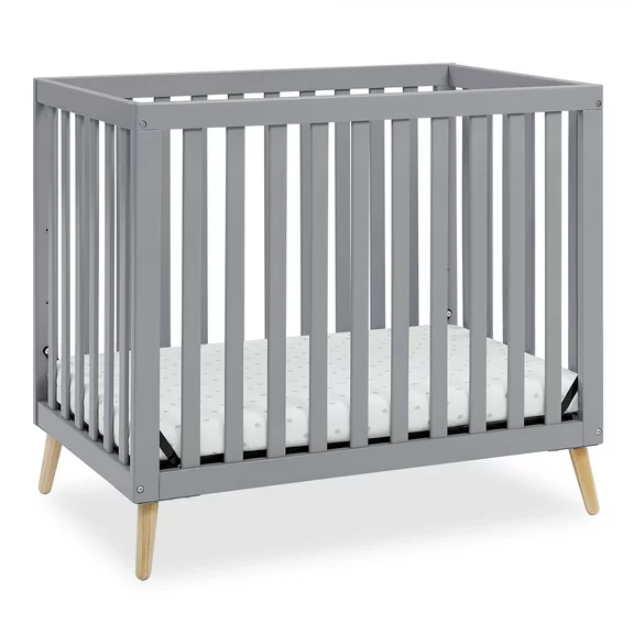 Delta Children Essex Convertible Mini Baby Crib with Mattress, Grey/Natural