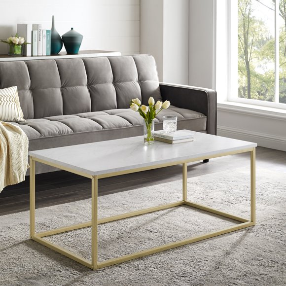Modern Open Box Faux White Marble and Gold Coffee Table by Manor Park