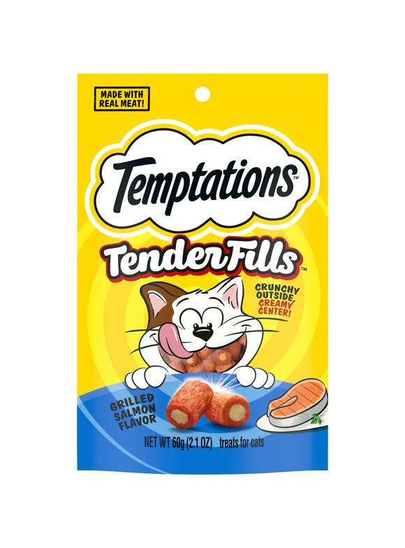 TEMPTATIONS Tender Fills Grilled Salmon Flavor Soft Chew Treats for Adult Cats, 2.1 Oz Pouch