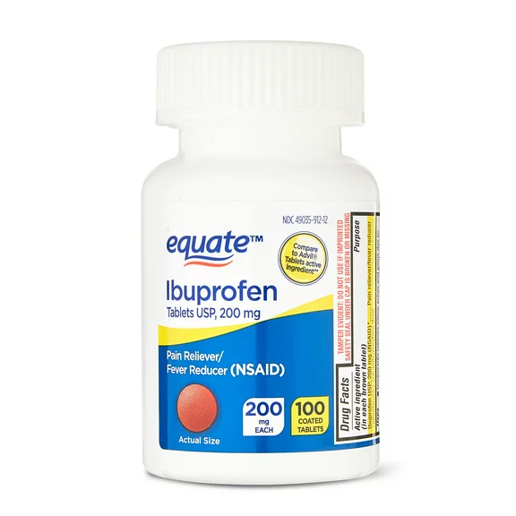 Equate Ibuprofen Pain Reliever/Fever Reducer Coated Tablets, 200mg, 100 Count