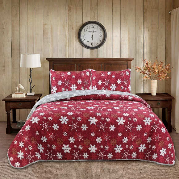 Snowflakes Red/Grey 2-piece Quilt Set Twin
