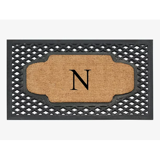 A1HC Natural Coir Monogrammed Door Mat For Front Door, 23x38, Anti-Shed Treated Durable for Outdoor Entrance, Heavy Duty, Low Profile Door Mat, Easy to Clean, Long Lasting, Front Porch Entry Rug
