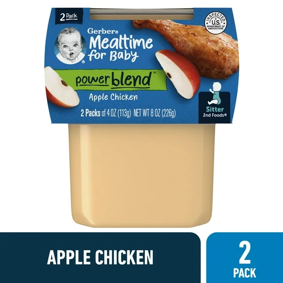 Gerber 2nd Foods Baby Foods, Apple Chicken, 4 oz Tub (2 Pack)