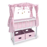 Canopy Doll Crib with Baskets, Bedding, and Mobile - White/Pink - Fits American Girl, My Life As & Most 18" Dolls
