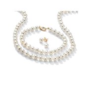 Genuine Cultured Freshwater Pearl 3-Piece Jewelry Set in 14k Gold over .925 Sterling Silver