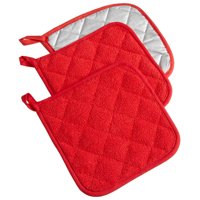 DII, Cotton Terry Pot Holders, Heat Resistant and Machine Washable, Set of 3, Red