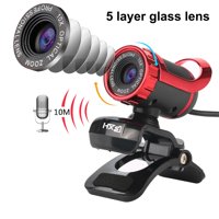 HXSJ LG-68 Desktop Webcam USB Web Cam Built-in Sound-absorbing Microphone Video Call Webcam for PC Laptop Black+Red