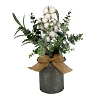 Mainstays Faux Cotton Plant in Galvanized Bucket, 16"