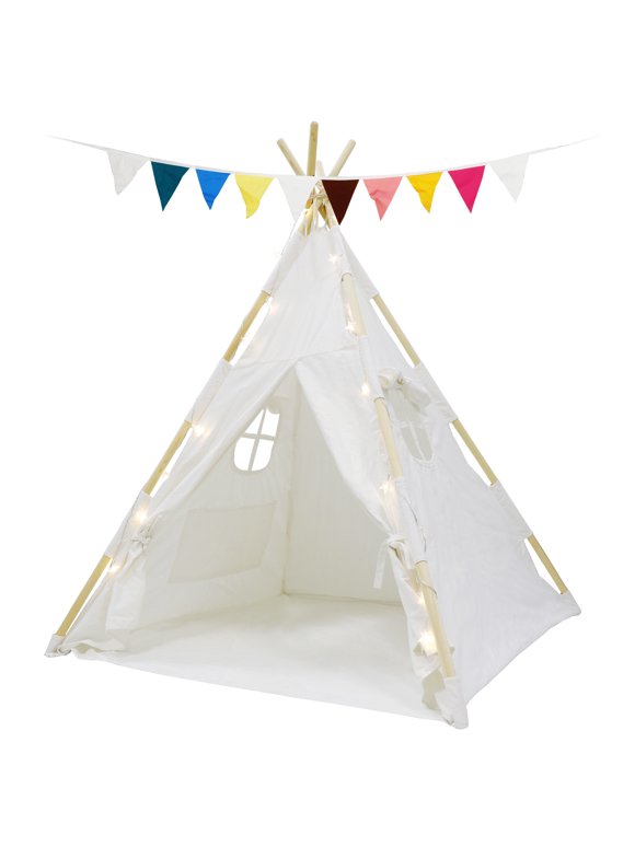 ZENY Indoor Outdoor Kids Teepee Indian Canvas Tent for Kids with Ferry Lights
