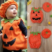 Toddler Infant Baby Boy Girl Pumpkin Halloween Costumes Romper Bodysuit Outfit with Hat