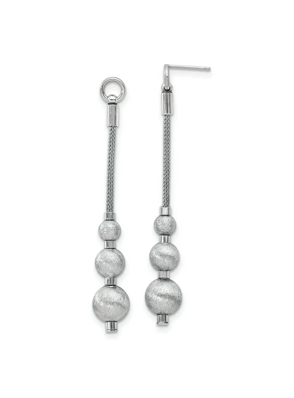 Sterling Silver Polished & Brushed 3 Bead Dangle Earrings