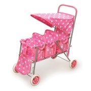 Badger Basket Folding Triple Doll Stroller - Pink/Polka Dots - Fits American Girl, My Life As & Most 18" Dolls