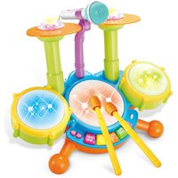 Kids Drum Set, Electric Musical Instruments Toys with 2 Drum Sticks, Flash Light and Adjustable Microphone, Birthday Gift for 1-12 Years Old Boys and Girls,15.74*7.48*9.44inch