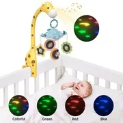 Baby Nursery Musical Crib Mobile, Giraffe Arm w/ 360 Rotate Teether Rattle Toys for Newborn Boys and Girls,Yellow