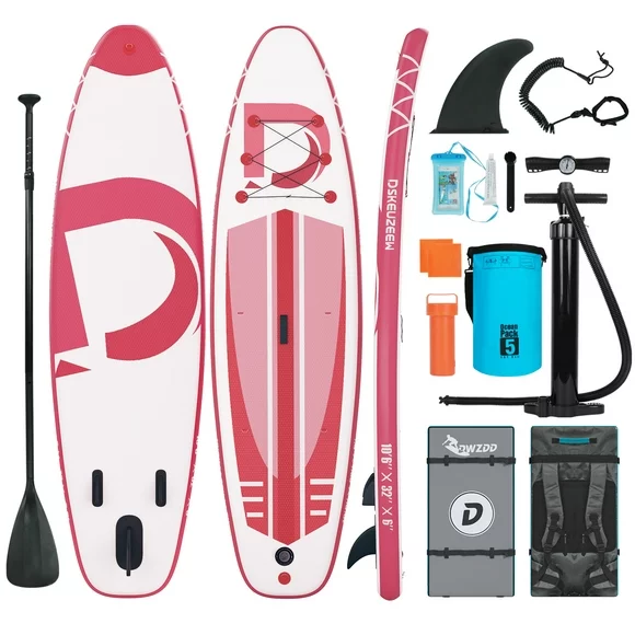 Dskeuzeew SUP Inflatable Paddle Board 10 ft.6 in for Adult & Kid with with Pump & Accessories Pack Pink