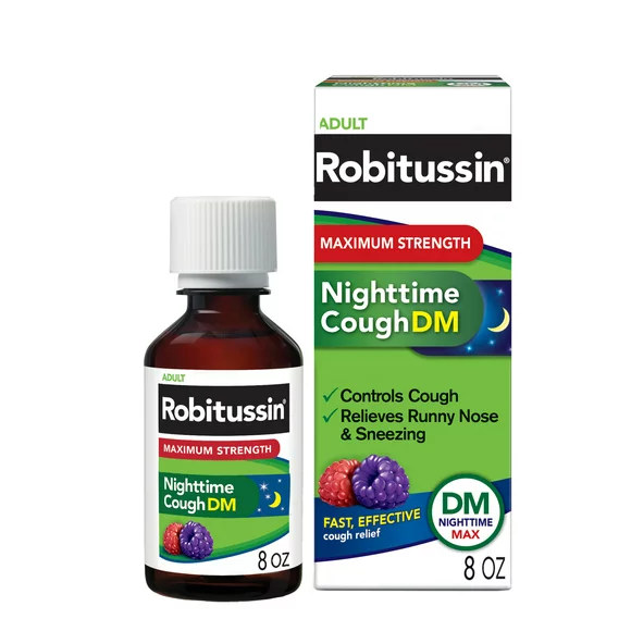 Robitussin Maximum Strength Nighttime Cough Dm, Cough Medicine for Adults, Berry Flavor - 8 Oz Bottle