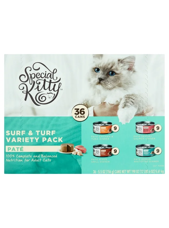 Special Kitty Chicken, Tuna & Whitefish Flavor Pate Wet Cat Food Variety Pack for Adult, 5.5 oz. Cans (36 Count)