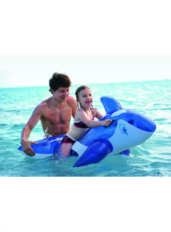 57" Transparent Blue and White Whale Rider Inflatable Swimming Pool Float Toy