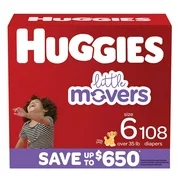 Huggies Little Movers Baby Diapers, Size 6, 108 ct