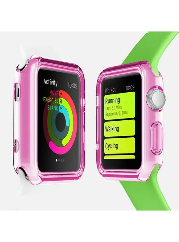 FINCIBO Soft TPU Case Slim Protective Cover for Apple Watch Sport Edition 42mm, Clear Hot Pink