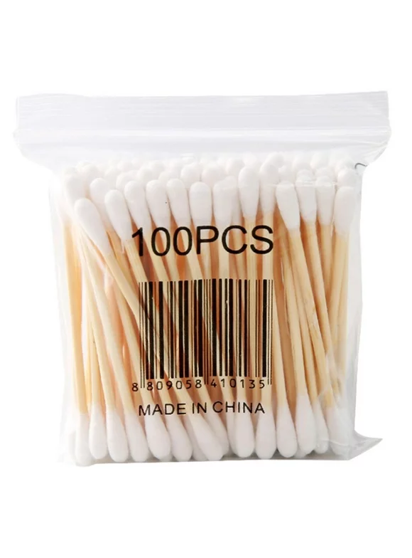 Egmy High Quality 100 Soft Bag Wood Stick Double Head Cotton Swab Sanitary Swab