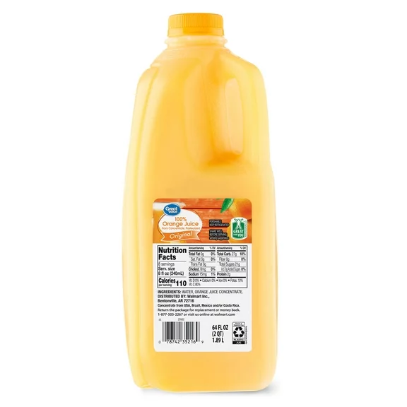 Great Value Original 100% Orange Juice, 64 fl oz