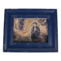 Home Traditions Rustic Farmhouse Distressed 5x7 Wooden Picture Frame For Wall Hanging or Desk Use - Navy