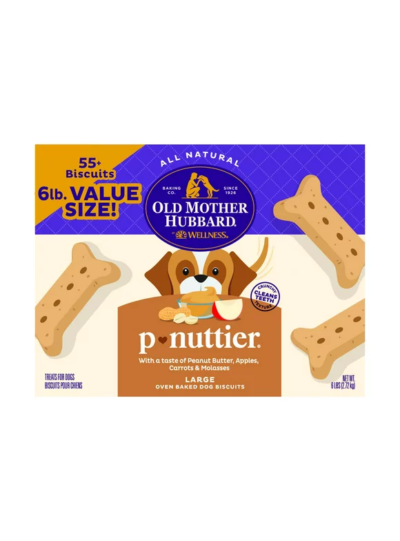 Old Mother Hubbard By Wellness Classic P-Nuttier Value Box Large Biscuit Treats for Dogs, 6 lb Box