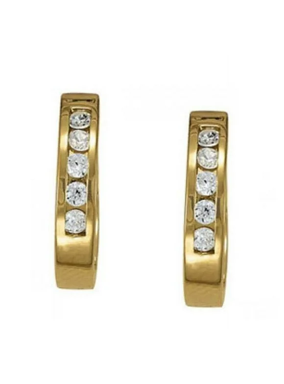 Harry Chad  1 CT Round Brilliant Diamonds Yellow Gold 14K Hoop Earring - Color F - VVS1 Clarity