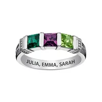 Family Jewelry Personalized Mother's Sterling Silver Square Birthstone Ring 2-5 Stones