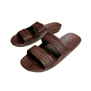 Brown Rubber Slide on Sandal Slippers Double Strap, Dark Brown Hawaii Sandal, Size 8 = Women size 8 / men size 6
