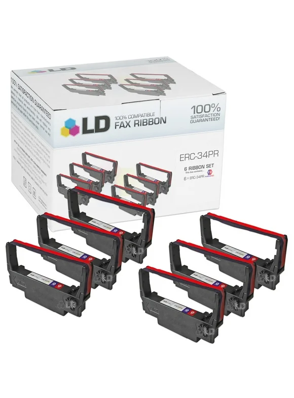 LD Compatible Printer Ribbon Cartridge Replacements for Epson ERC-34PR (Purple & Red, 6-Pack)