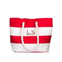 Personalized Large Red Canvas Beach Tote Bag w/Laser Engraved Initial