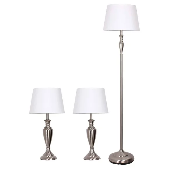 Cresswell Lighting 3-Piece Lamp Set with Brushed Nickel Finish