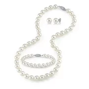 White Freshwater Cultured Pearl Necklace, Bracelet & Earrings Set, 18" - AAA Quality