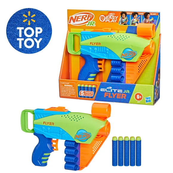 Nerf Elite Junior Flyer Foam Kids Toy Blaster with 5 Darts, Only At DX Daily Store
